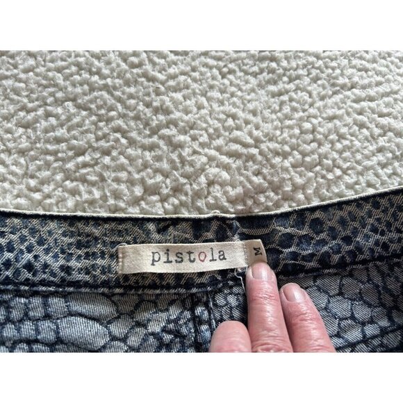 Pistola High Waist Raw Hem Croc Skin Pattern Blue Denim Shorts Size M - Picture 3 of 8